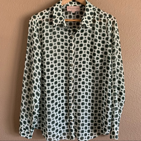 Philosophy Sheer Button Down Blouse Size Large - Picture 2 of 8